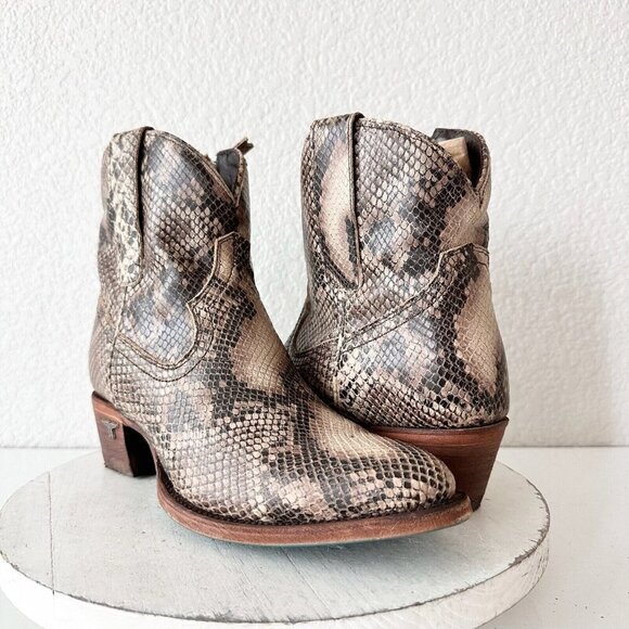 Lane PLAIN JANE Womens Cowboy Bootie 10.5 Western Brown Snakeprint Cowgirl Ankle - Picture 1 of 11